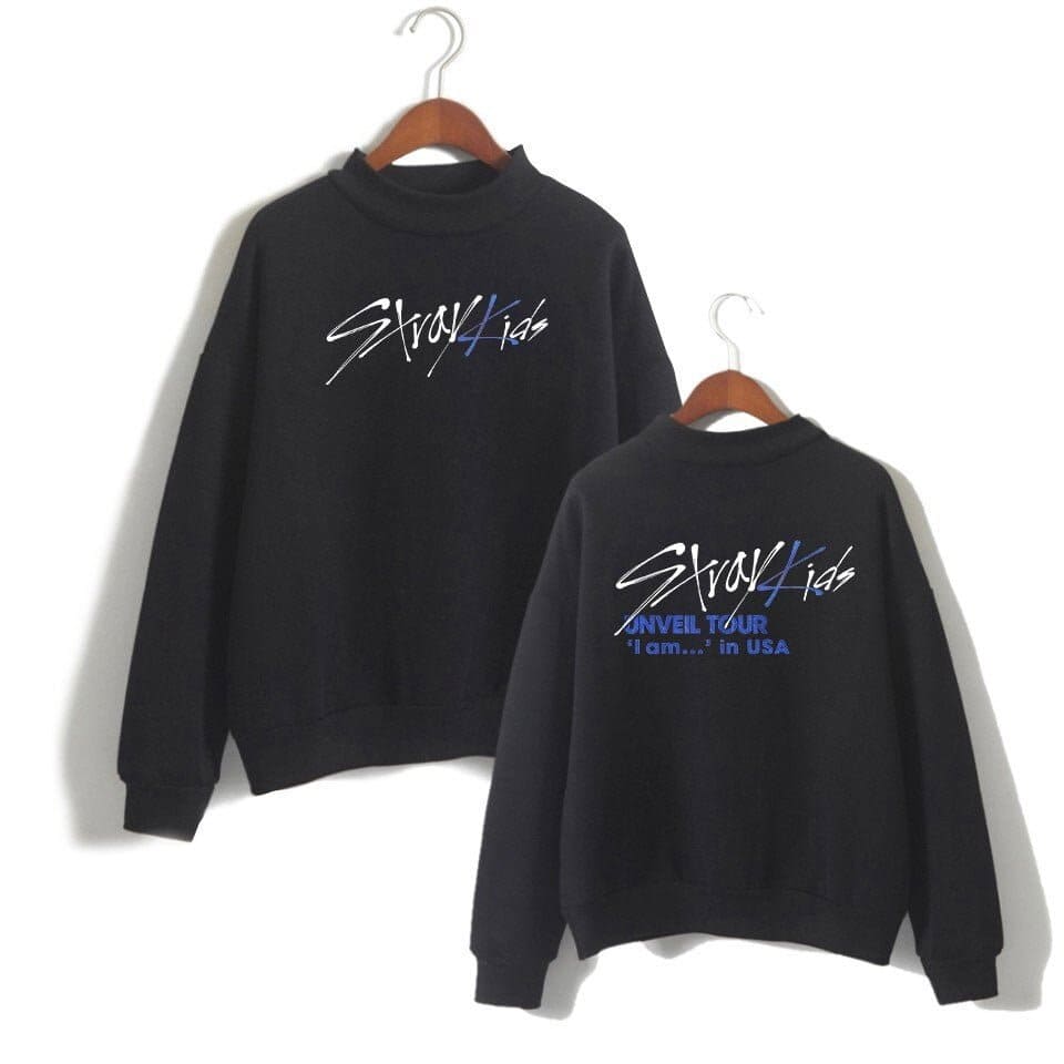 Gray Kids sweatshirt for K-pop merch with tour logo and text design.