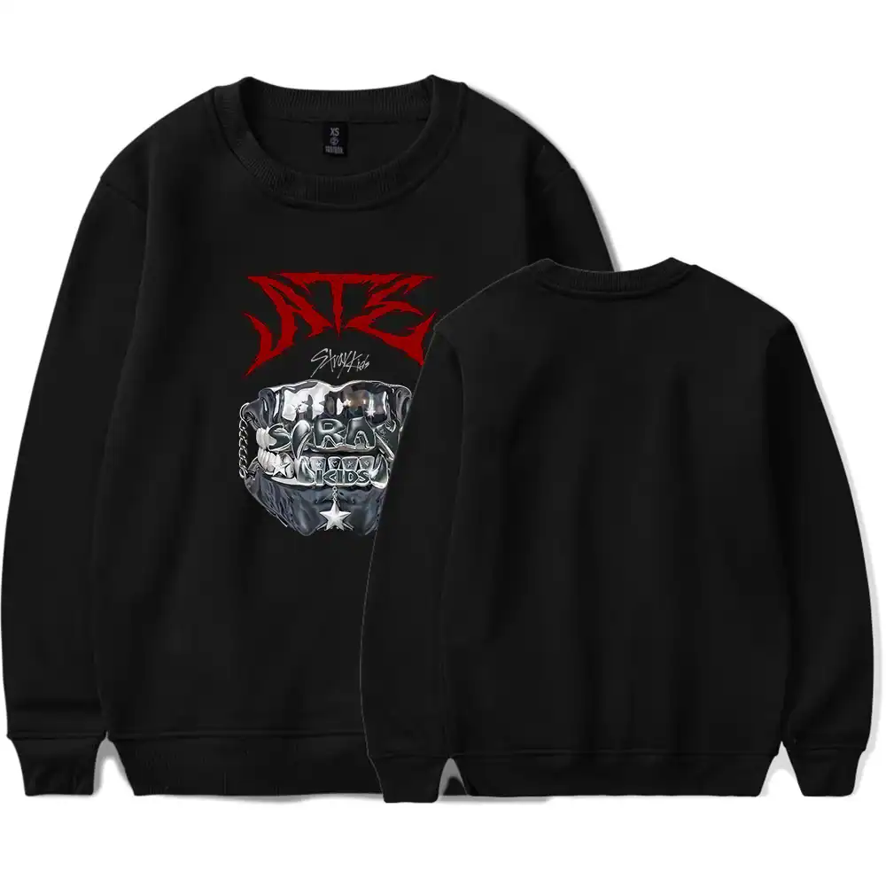 Neon Skull graphic sweatshirt with distressed design, perfect for K-pop merchandise fans.