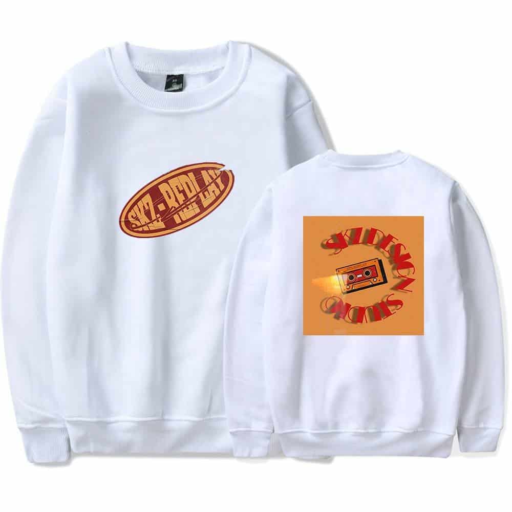 Vintage cassette tape and bold text graphic sweatshirt, perfect for K-pop merch fans and music lovers.