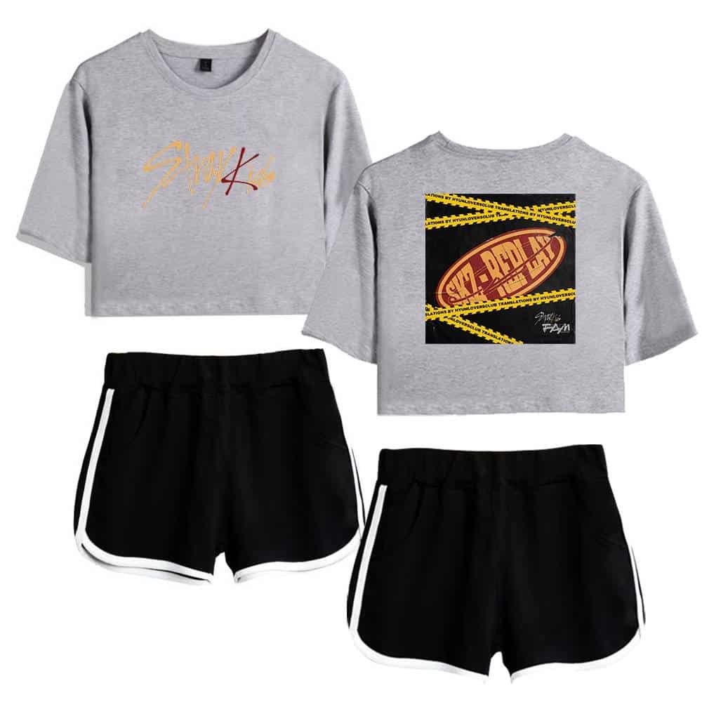 Bright grey crop tops with K-pop styled designs for fans and enthusiasts.