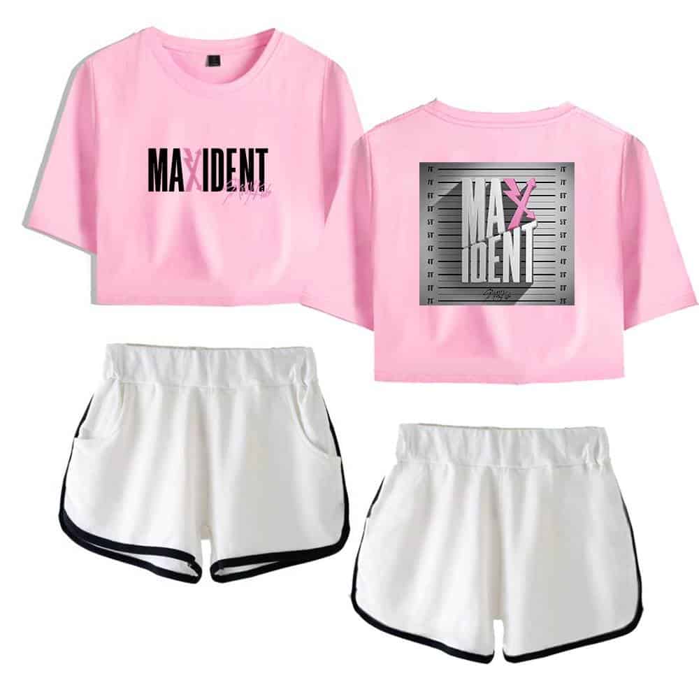 Maxidnt pink crop top and shorts set.