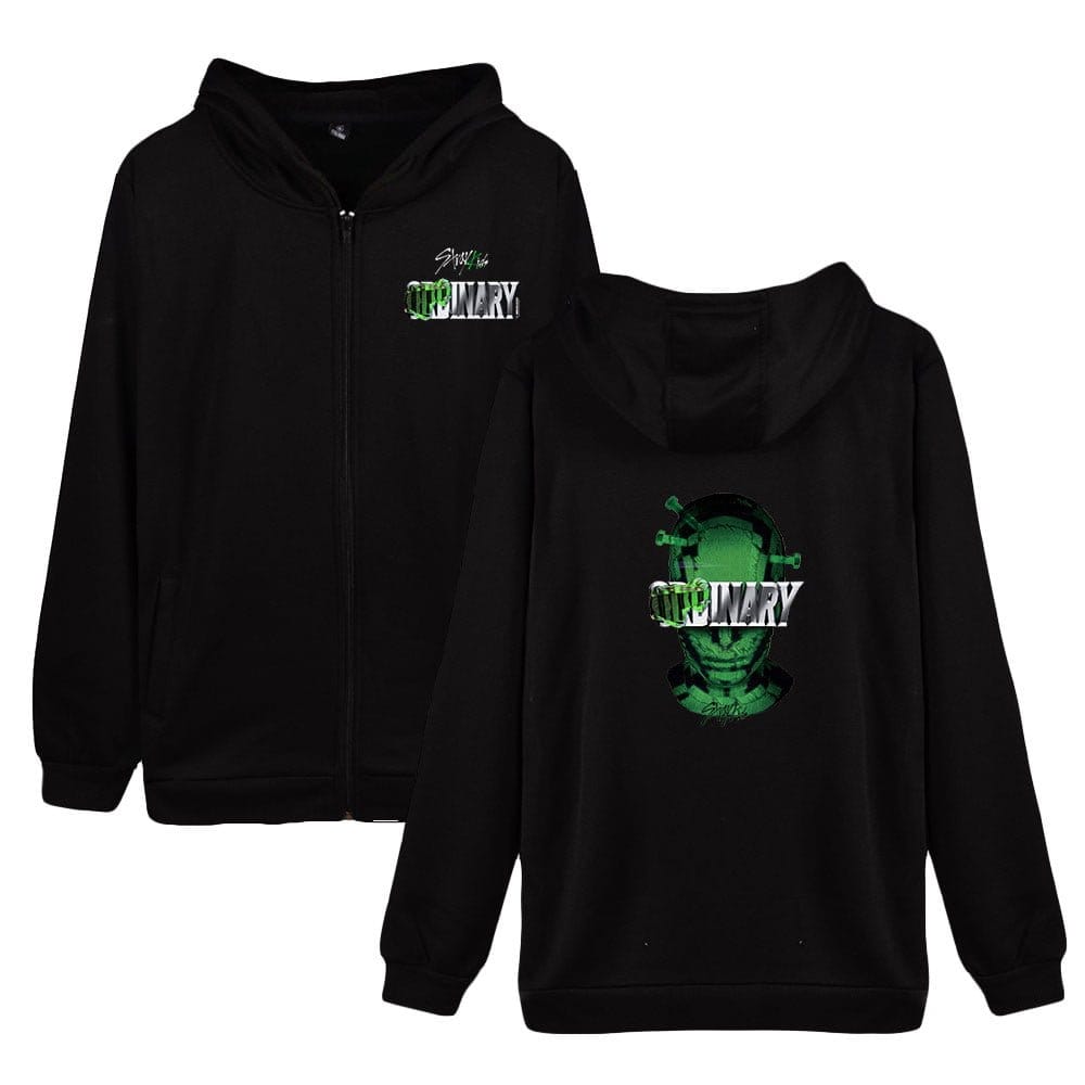 Stylish black hoodies with green graphic prints, perfect for K-pop fans showcasing their merch passion.