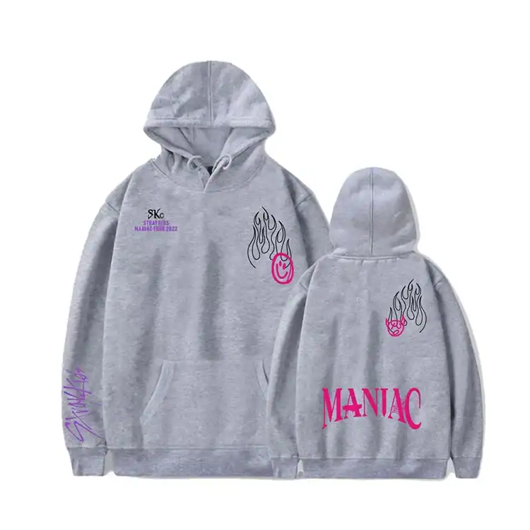 HIP HOP Kpop merchandise hoodie with flames and logo design.